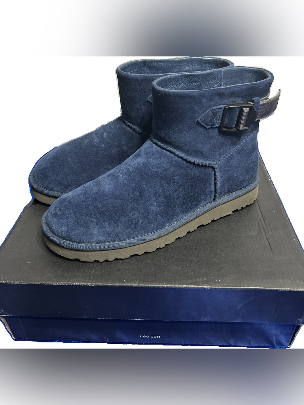 UGG Men's Dark Blue Suede Ankle Boots with Buckle
